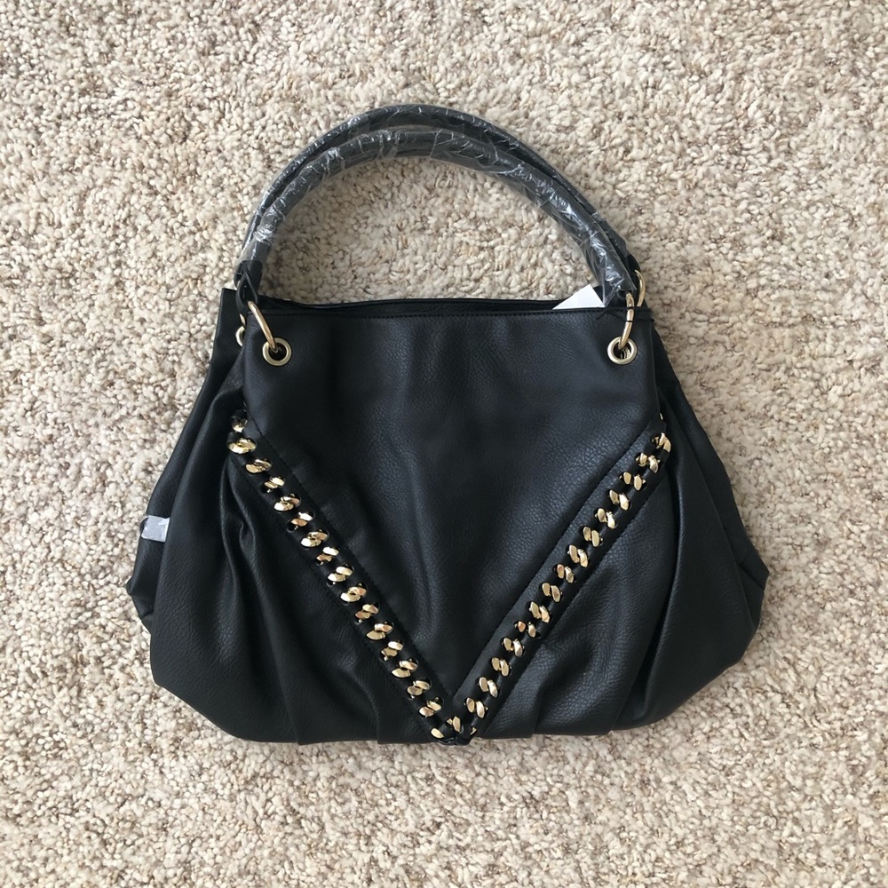 Black Purse with gold hardware 18x12x7 brand new!
